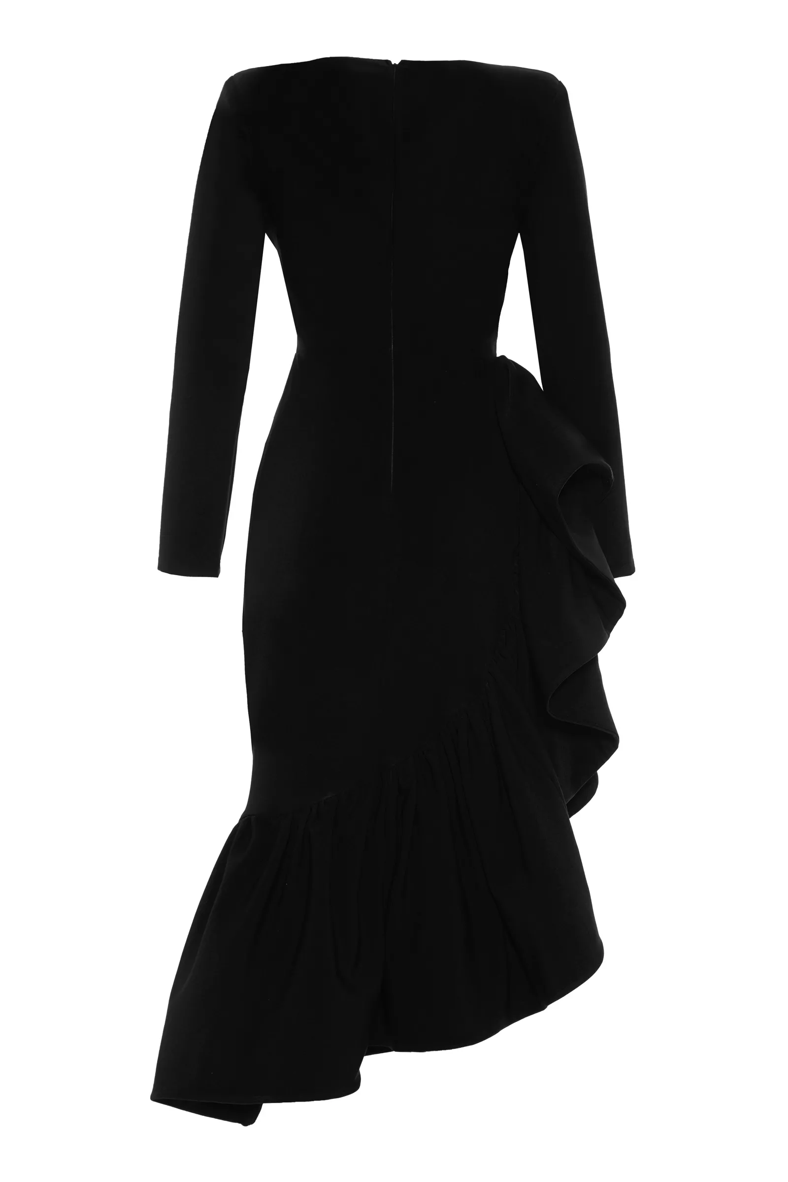 Black crepe long sleeve maxi dress