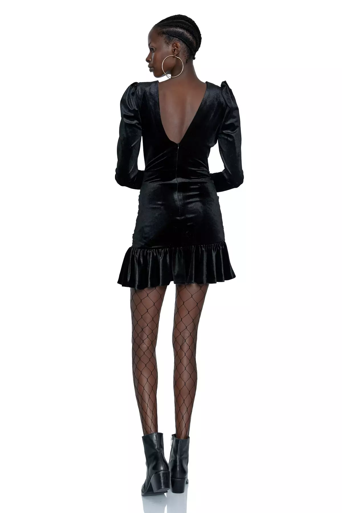 Black velvet long sleeve mini dress