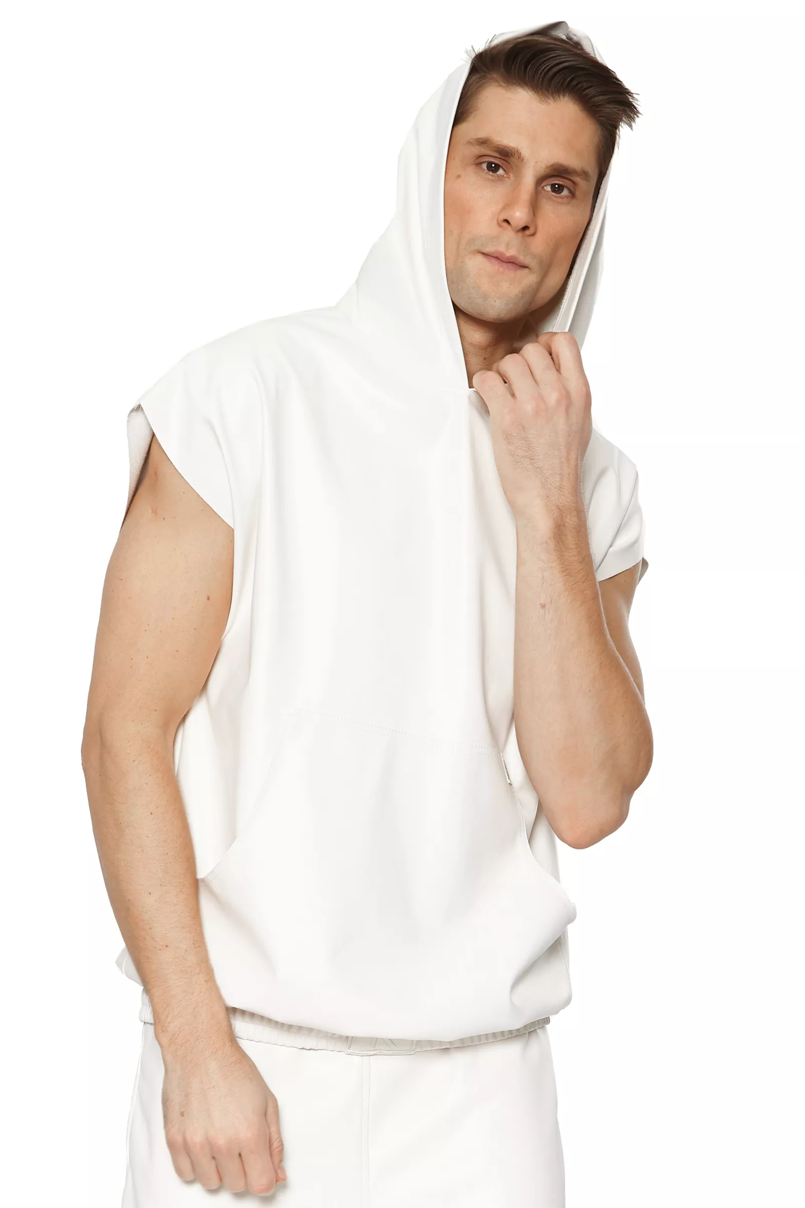 White Leather Sleeveless Sweatshirt