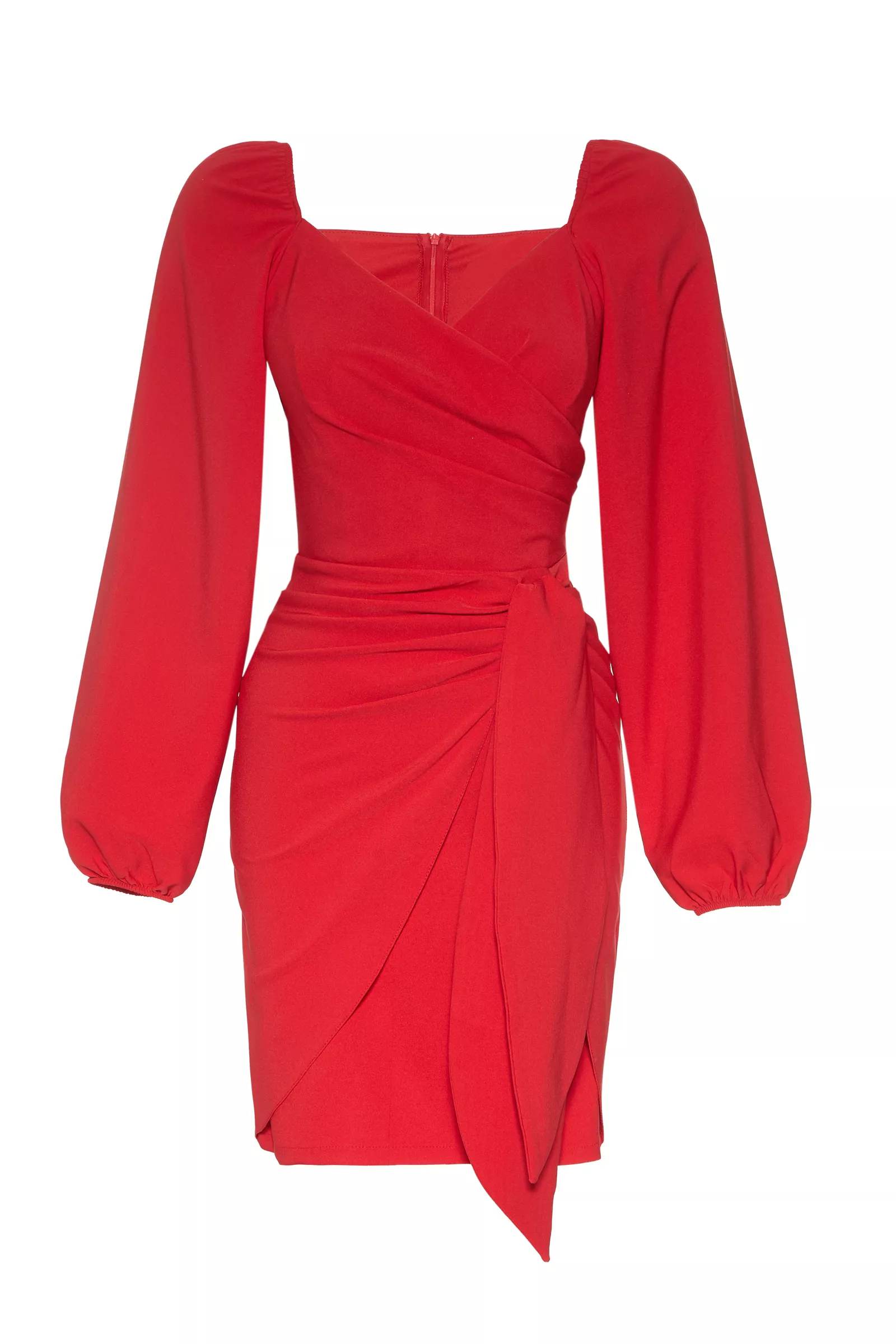 Red crepe long sleeve mini dress