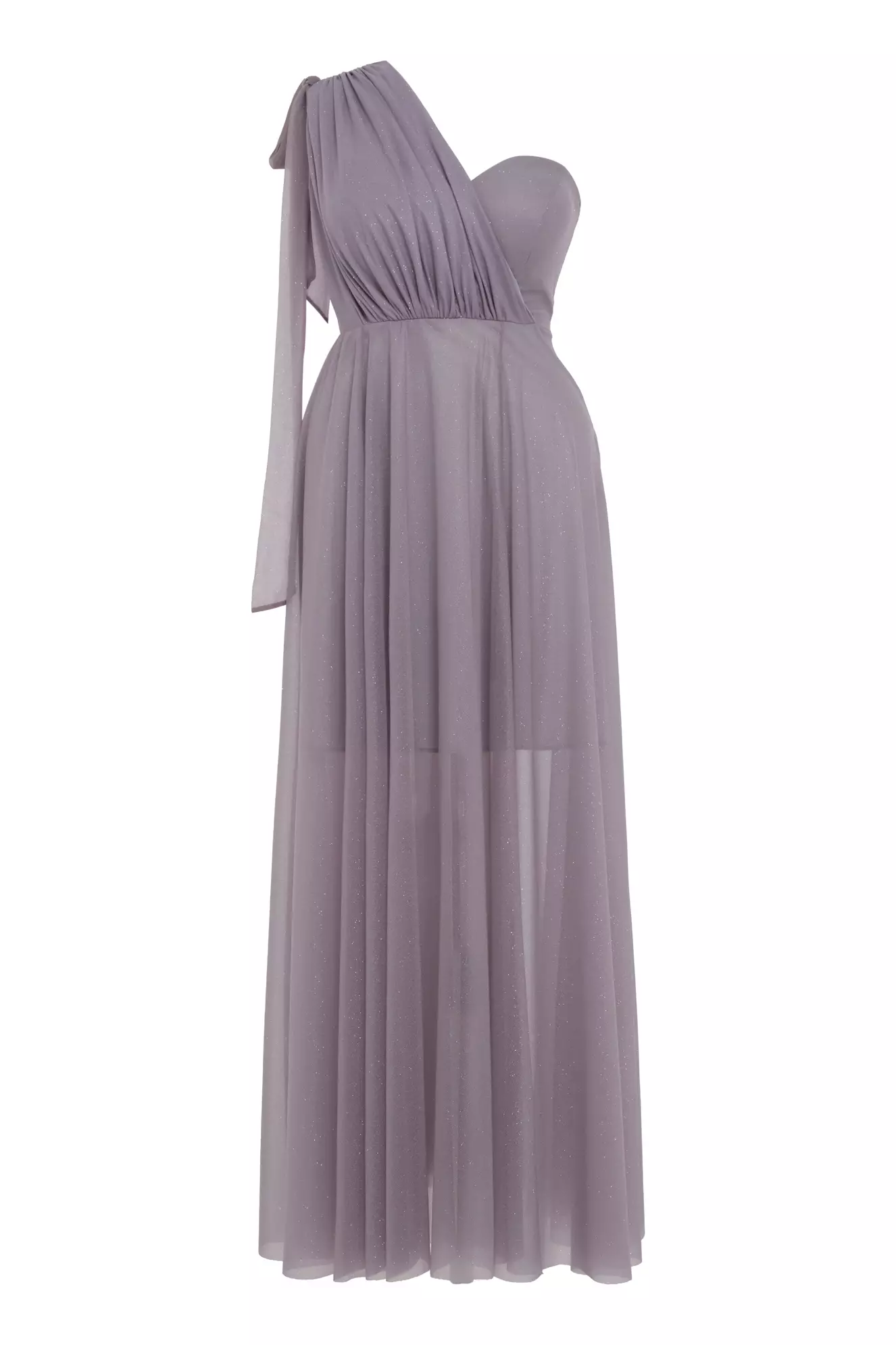 Lilac plus size tulle one arm maxi dress